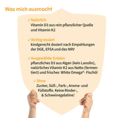 Sie sehen eine Packung Vitamin D3+K2 für Kinder – zuckerfrei – 800 IE Vitamin D3 – mit 25 µg Vitamin K2 und 194 mg Omega-3 – 45 Mini-Kapseln (1,5 Monate), Produktbild: 03 Vitamin D3+K2 für Kinder – zuckerfrei – 800 IE Vitamin D3 – mit 25 µg Vitamin K2 und 194 mg Omega-3 – 45 Mini-Kapseln (1,5 Monate), A-Nr.: 5614190 - 03