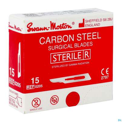 Sie sehen eine Packung Skalpellklingen Swann Morton Gr 15 Smks15 1pk, Produktbild: 02 Skalpellklingen Swann Morton Gr 15 Smks15 1pk, A-Nr.: 0952864 - 02
