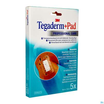 Sie sehen eine Packung Tegaderm +pad 9x10cm 3586np 5st, Produktbild: 05 Tegaderm +pad 9x10cm 3586np 5st, A-Nr.: 2022514 - 05