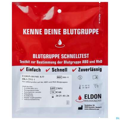 Diagnostika U.zubehoer Blutgruppe/schnelltest Eldon Heim Komplett 2511 Ab O +rhd 1pk, A-Nr.: 4882534 - 01