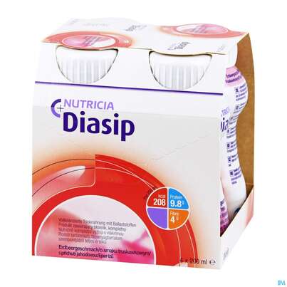 Sie sehen eine Packung Diasip 200ml Erdbeere 24st, Produktbild: 02 Diasip 200ml Erdbeere 24st, A-Nr.: 3195576 - 02