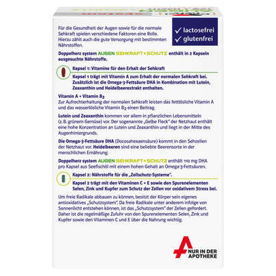 Sie sehen eine Packung Doppelherz system AUGEN SEHKRAFT + SCHUTZ - TAG + NACHT, Produktbild: 01 Doppelherz system AUGEN SEHKRAFT + SCHUTZ - TAG + NACHT, A-Nr.: 3448445 - 01