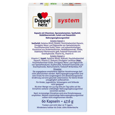 Sie sehen eine Packung Doppelherz system AUGEN SEHKRAFT + SCHUTZ - TAG + NACHT, Produktbild: 04 Doppelherz system AUGEN SEHKRAFT + SCHUTZ - TAG + NACHT, A-Nr.: 3448445 - 04