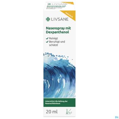 Sie sehen eine Packung Nasenspray Livsane Mit Dexpanthenol 20ml, Produktbild: 01 Nasenspray Livsane Mit Dexpanthenol 20ml, A-Nr.: 5732009 - 01