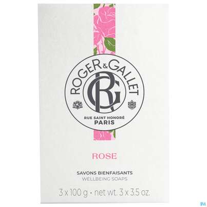 Sie sehen eine Packung Seifen Roger & Gallet Wellbeing/soap Box Rose 3x100 300g, Produktbild: 01 Seifen Roger & Gallet Wellbeing/soap Box Rose 3x100 300g, A-Nr.: 5733486 - 01
