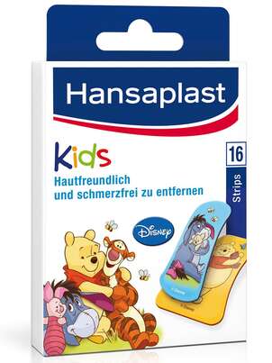 Sie sehen eine Packung Hansaplast Kinder Pflaster Strips, Produktbild: 01 Hansaplast Kinder Pflaster Strips, A-Nr.: 2997061 - 01