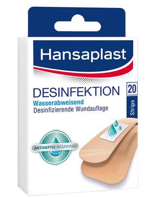 Sie sehen eine Packung Hansaplast Desinfektion Strips, Produktbild: 01 Hansaplast Desinfektion Strips, A-Nr.: 2286058 - 01