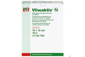 Wundverband Vliwaktiv/ag Aktivkohle Saugkompresse +silber 10x 10cm 10st, A-Nr.: 3073399 - 01