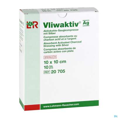 Wundverband Vliwaktiv/ag Aktivkohle Saugkompresse +silber 10x 10cm 10st, A-Nr.: 3073399 - 03