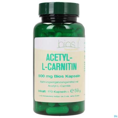 Sie sehen eine Packung Bios Acetyl-l-carnitin 500mg 100 Kapseln, Produktbild: 02 Bios Acetyl-l-carnitin 500mg 100 Kapseln, A-Nr.: 3890589 - 02
