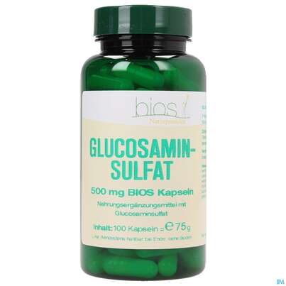 Sie sehen eine Packung Bios Glucosaminsulfat 500mg 100 Kapseln, Produktbild: 01 Bios Glucosaminsulfat 500mg 100 Kapseln, A-Nr.: 3891324 - 01