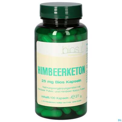 Sie sehen eine Packung Bios Himbeerketon 25mg 100 Kapseln, Produktbild: 02 Bios Himbeerketon 25mg 100 Kapseln, A-Nr.: 4292229 - 02