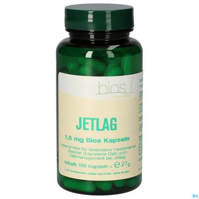 Sie sehen eine Packung Bios Jetlag 1,5mg 100 Kapseln, Produktbild: 02 Bios Jetlag 1,5mg 100 Kapseln, A-Nr.: 4246927 - 02
