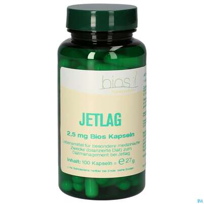 Sie sehen eine Packung Bios Jetlag 2.5mg 100 Kapseln, Produktbild: 02 Bios Jetlag 2.5mg 100 Kapseln, A-Nr.: 4246956 - 02