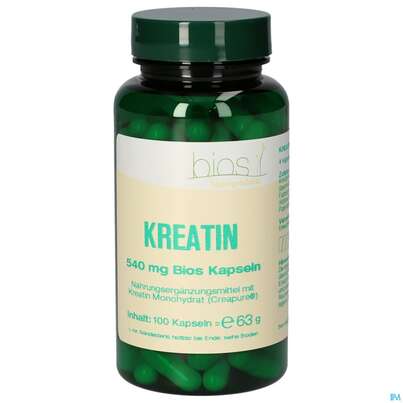 Sie sehen eine Packung Bios Kreatin 540mg 100 Kapseln, Produktbild: 01 Bios Kreatin 540mg 100 Kapseln, A-Nr.: 3891896 - 01