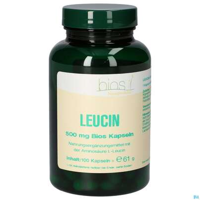 Sie sehen eine Packung Bios Leucin 500mg 100 Kapseln, Produktbild: 02 Bios Leucin 500mg 100 Kapseln, A-Nr.: 4247097 - 02