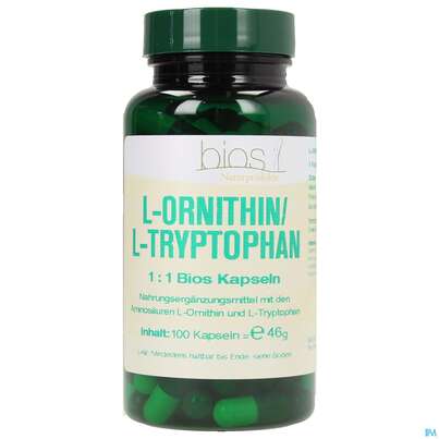Sie sehen eine Packung Bios l-ornithin/l-tryptophan 1:1 100 Kapseln, Produktbild: 01 Bios l-ornithin/l-tryptophan 1:1 100 Kapseln, A-Nr.: 3892217 - 01