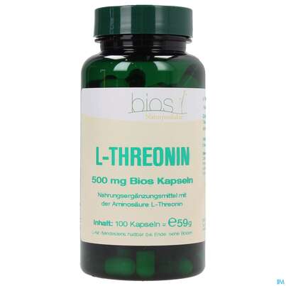 Sie sehen eine Packung Bios l-threonin 500mg 100 Kapseln, Produktbild: 02 Bios l-threonin 500mg 100 Kapseln, A-Nr.: 3892281 - 02