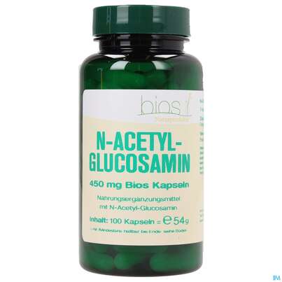 Sie sehen eine Packung Bios N-acetyl-glucosamin 450mg 100 Kapseln, Produktbild: 01 Bios N-acetyl-glucosamin 450mg 100 Kapseln, A-Nr.: 3892565 - 01