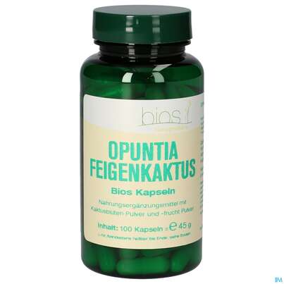 Sie sehen eine Packung Bios Opuntia Feigenkaktus 100 Kapseln, Produktbild: 01 Bios Opuntia Feigenkaktus 100 Kapseln, A-Nr.: 3892631 - 01