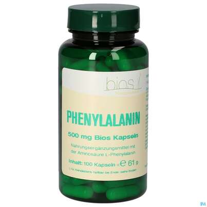 Sie sehen eine Packung Bios Phenylalanin 500mg 100 Kapseln, Produktbild: 02 Bios Phenylalanin 500mg 100 Kapseln, A-Nr.: 4247329 - 02