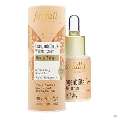 Sie sehen eine Packung Farfalla Orangenbluete C+ Healthy Aging Wirkstoffserum 15ml, Produktbild: 01 Farfalla Orangenbluete C+ Healthy Aging Wirkstoffserum 15ml, A-Nr.: 5715784 - 01