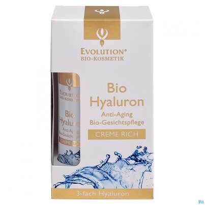 Sie sehen eine Packung Hyaluron Bio Gesichtscreme Rich-evo 50ml, Produktbild: 01 Hyaluron Bio Gesichtscreme Rich-evo 50ml, A-Nr.: 4542956 - 01