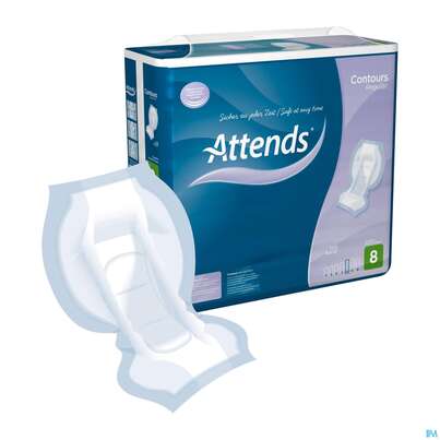Sie sehen eine Packung Inkontinenz Attends Einlagen Contours Regular 8 28st, Produktbild: 01 Inkontinenz Attends Einlagen Contours Regular 8 28st, A-Nr.: 2701356 - 01
