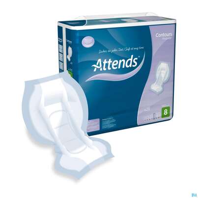 Sie sehen eine Packung Inkontinenz Attends Einlagen Contours Regular 8 28st, Produktbild: 02 Inkontinenz Attends Einlagen Contours Regular 8 28st, A-Nr.: 2701356 - 02