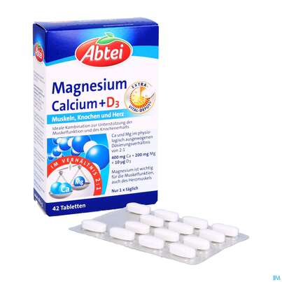 Sie sehen eine Packung Magnesium +calcium +d3 Tabl Abtei 42st, Produktbild: 05 Magnesium +calcium +d3 Tabl Abtei 42st, A-Nr.: 2969254 - 05