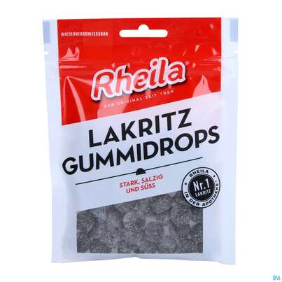 Sie sehen eine Packung Rheila Zuckerhaltig Gummidrops Lakritz Art 6 90g, Produktbild: 01 Rheila Zuckerhaltig Gummidrops Lakritz Art 6 90g, A-Nr.: 5053805 - 01