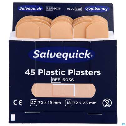 Sie sehen eine Packung Salvequick Pflaster Strip Refill 6036 45st, Produktbild: 01 Salvequick Pflaster Strip Refill 6036 45st, A-Nr.: 3148996 - 01