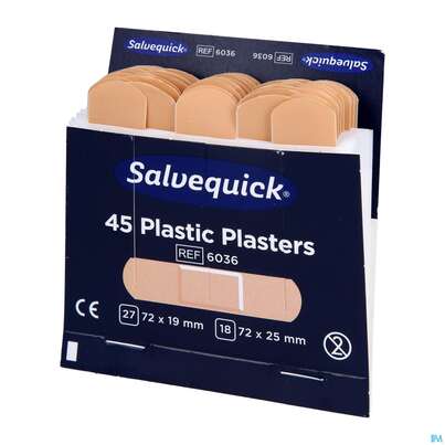 Sie sehen eine Packung Salvequick Pflaster Strip Refill 6036 45st, Produktbild: 02 Salvequick Pflaster Strip Refill 6036 45st, A-Nr.: 3148996 - 02