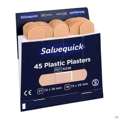 Sie sehen eine Packung Salvequick Pflaster Strip Refill 6036 45st, Produktbild: 03 Salvequick Pflaster Strip Refill 6036 45st, A-Nr.: 3148996 - 03