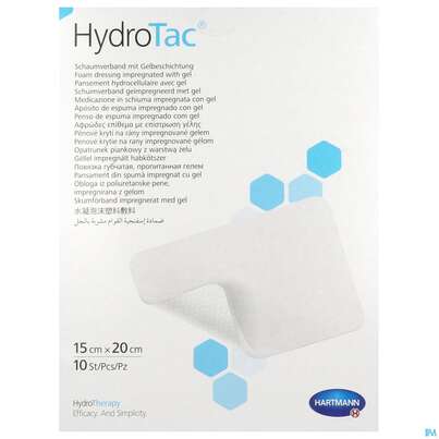 Sie sehen eine Packung Schaumverband Hydrotac 15x 20cm 10st, Produktbild: 01 Schaumverband Hydrotac 15x 20cm 10st, A-Nr.: 4133985 - 01