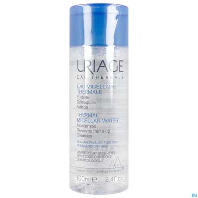 Sie sehen eine Packung Uriage Mizellenwasser Normale-trockene Haut 100ml, Produktbild: 01 Uriage Mizellenwasser Normale-trockene Haut 100ml, A-Nr.: 5619052 - 01