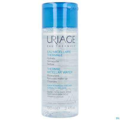 Sie sehen eine Packung Uriage Mizellenwasser Normale-trockene Haut 100ml, Produktbild: 02 Uriage Mizellenwasser Normale-trockene Haut 100ml, A-Nr.: 5619052 - 02