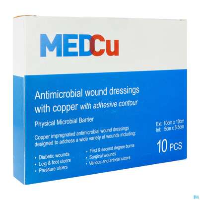 Sie sehen eine Packung Wundverband +kupferoxid Medcu 10x10cm 5x5cm Innen 2c-05 10st, Produktbild: 02 Wundverband +kupferoxid Medcu 10x10cm 5x5cm Innen 2c-05 10st, A-Nr.: 5343377 - 02