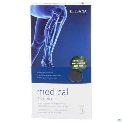 Sie sehen eine Packung Stuetzstruempfe Belsana/medical/aloe Vera Ad Knie Gr M1 36-38 Schwarz 2st, Produktbild: 01 Stuetzstruempfe Belsana/medical/aloe Vera Ad Knie Gr M1 36-38 Schwarz 2st, A-Nr.: 5226281 - 01