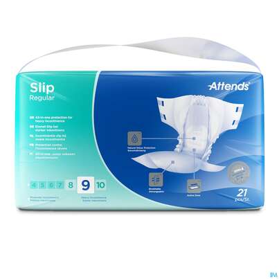Sie sehen eine Packung Inkontinenz Attends Slip Regular S 9 21st, Produktbild: 03 Inkontinenz Attends Slip Regular S 9 21st, A-Nr.: 4518254 - 03