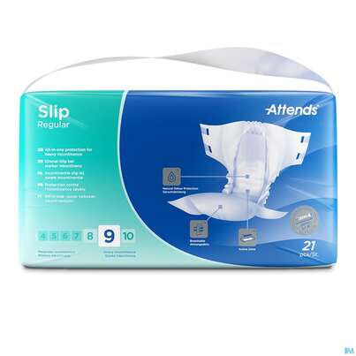 Sie sehen eine Packung Inkontinenz Attends Slip Regular S 9 21st, Produktbild: 04 Inkontinenz Attends Slip Regular S 9 21st, A-Nr.: 4518254 - 04