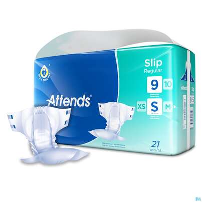 Sie sehen eine Packung Inkontinenz Attends Slip Regular S 9 21st, Produktbild: 06 Inkontinenz Attends Slip Regular S 9 21st, A-Nr.: 4518254 - 06