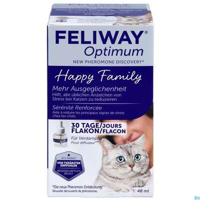 Sie sehen eine Packung Veterinaerprodukte Feliway/optimum 30-tage Nachflasche 48ml, Produktbild: 01 Veterinaerprodukte Feliway/optimum 30-tage Nachflasche 48ml, A-Nr.: 5385482 - 01