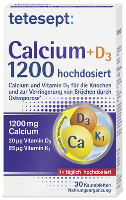 Sie sehen eine Packung tetesept Calcium+ D3 1200, Produktbild: 01 tetesept Calcium+ D3 1200, A-Nr.: 5074960 - 01