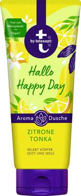 Sie sehen eine Packung t: by tetesept Aroma-Dusche Hallo Happy Day 200ml, Produktbild: 01 t: by tetesept Aroma-Dusche Hallo Happy Day 200ml, A-Nr.: 5431762 - 01