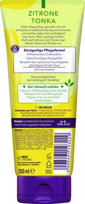 Sie sehen eine Packung t: by tetesept Aroma-Dusche Hallo Happy Day 200ml, Produktbild: 02 t: by tetesept Aroma-Dusche Hallo Happy Day 200ml, A-Nr.: 5431762 - 02