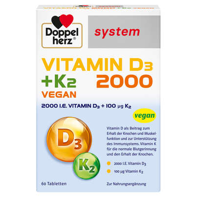 Doppelherz system VITAMIN D3 2000 + K2 VEGAN - IMMUNSYSTEM + KNOCHENFUNKTION, A-Nr.: 5677641 - 01