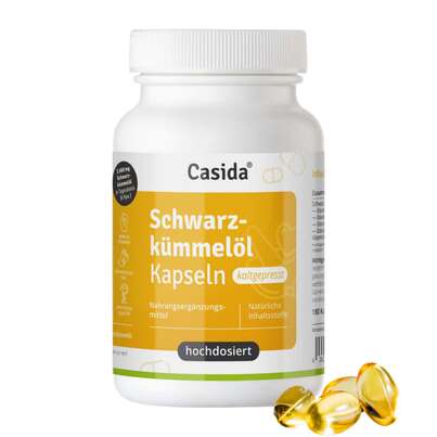 Sie sehen eine Packung Schwarzkümmelöl Kapseln kaltgepresst, Produktbild: 01 Schwarzkümmelöl Kapseln kaltgepresst, A-Nr.: 5955608 - 01