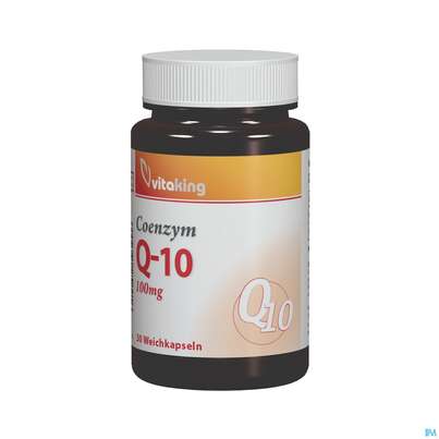 Sie sehen eine Packung Coenzym Q10 Weichkapseln 100mg Vitaking 30st, Produktbild: 01 Coenzym Q10 Weichkapseln 100mg Vitaking 30st, A-Nr.: 4486287 - 01