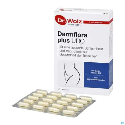 Sie sehen eine Packung Darmflora Plus Dr.wolz Uro Kapseln Nr 60520 40st, Produktbild: 04 Darmflora Plus Dr.wolz Uro Kapseln Nr 60520 40st, A-Nr.: 5186707 - 04